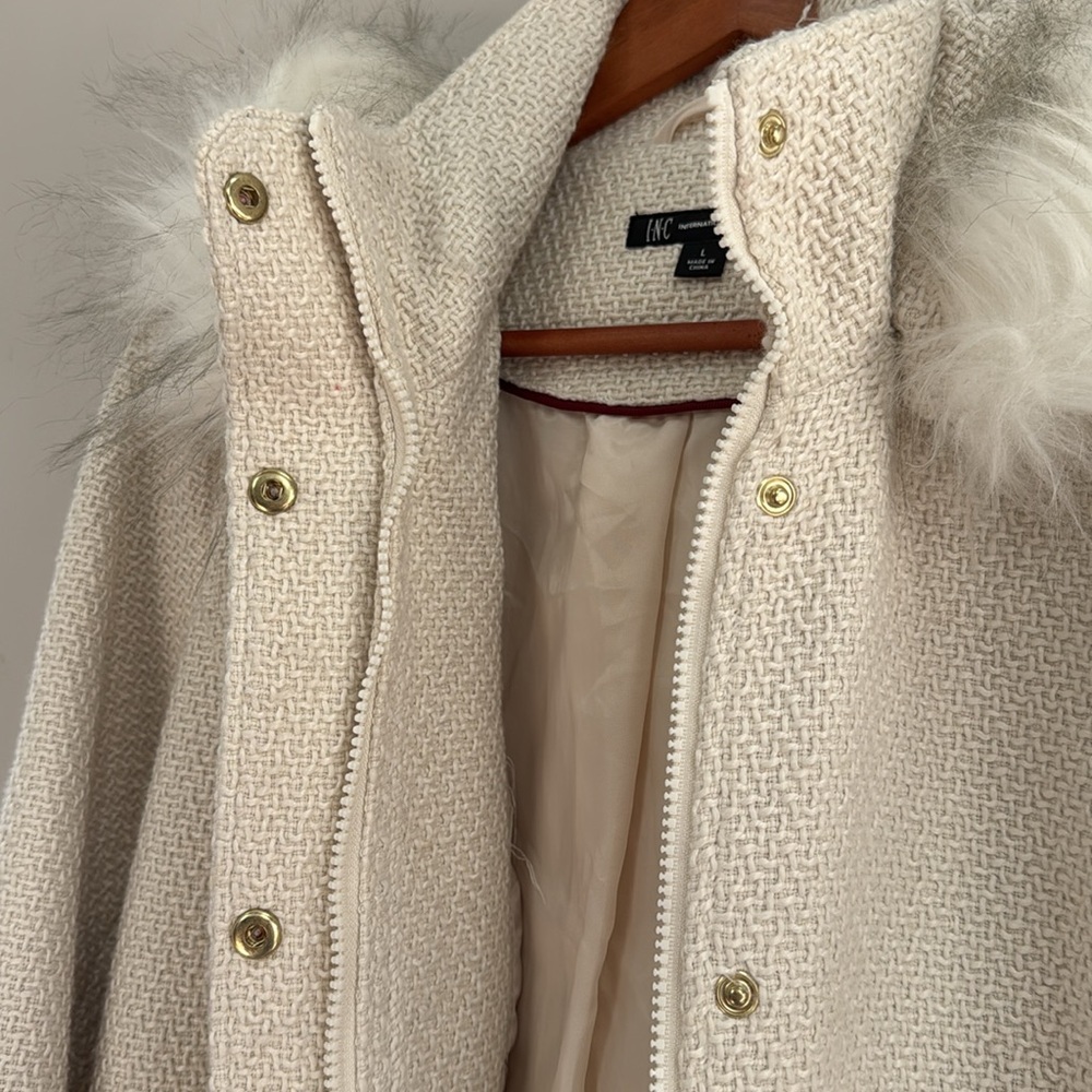 *LIKE NEW* Women's I.N.C International Concepts Cream Tweed Winter Coat - Size L - Picture 6 of 14